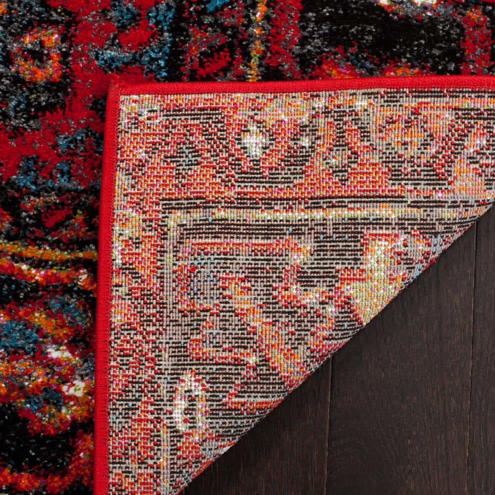 Vintage Red and Multi Synthetic Square Area Rug, 8'x8'