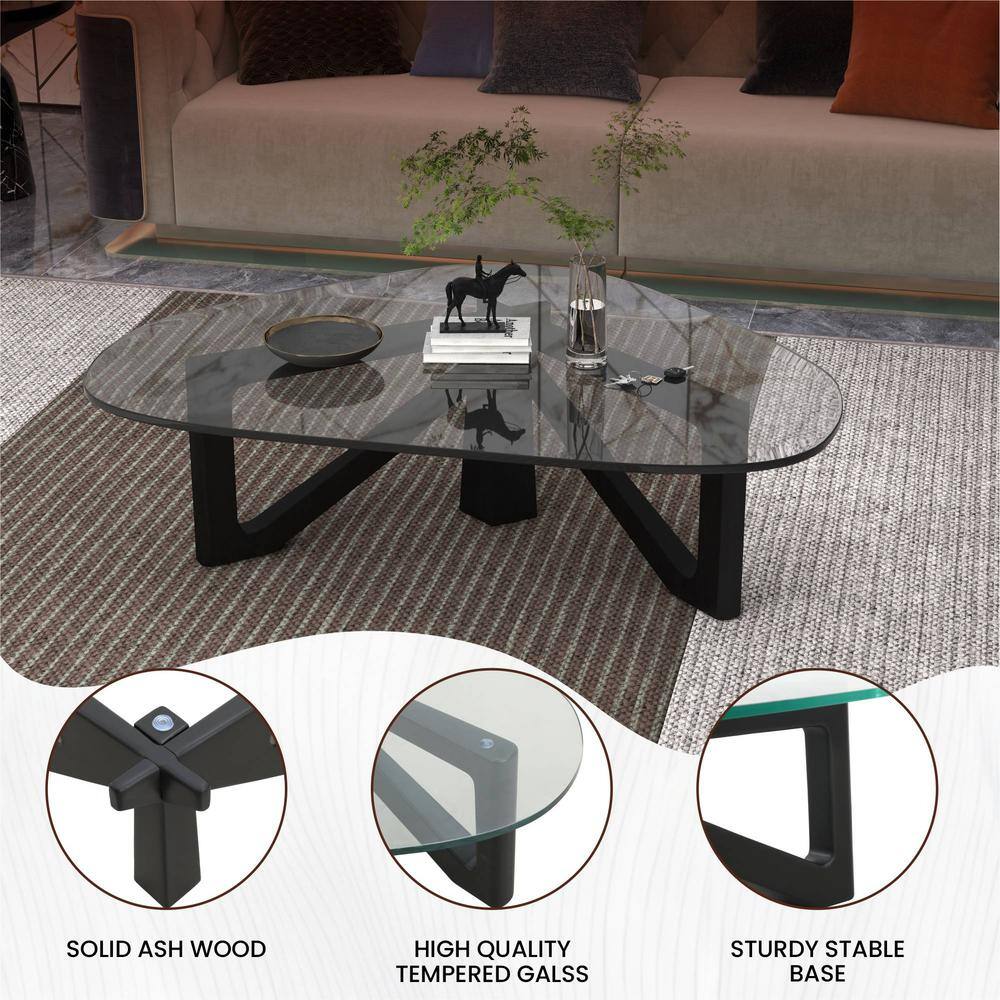 Mid-Century Modern Black Triangular Wood & Glass Coffee Table