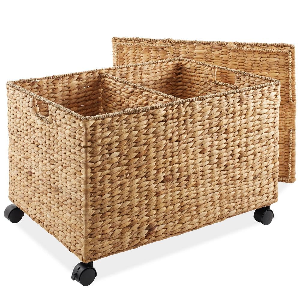 Rolling Divided Storage Basket Cart with Lid and Wheels