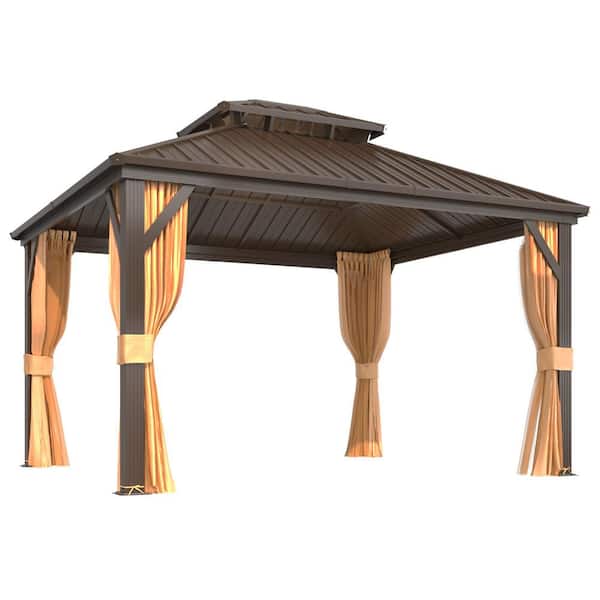 Unbranded 12 ft. x 14 ft. Hardtop Gazebo with Galvanized Steel Double Roof and Aluminum Frame and with Premium Curtain and Netting