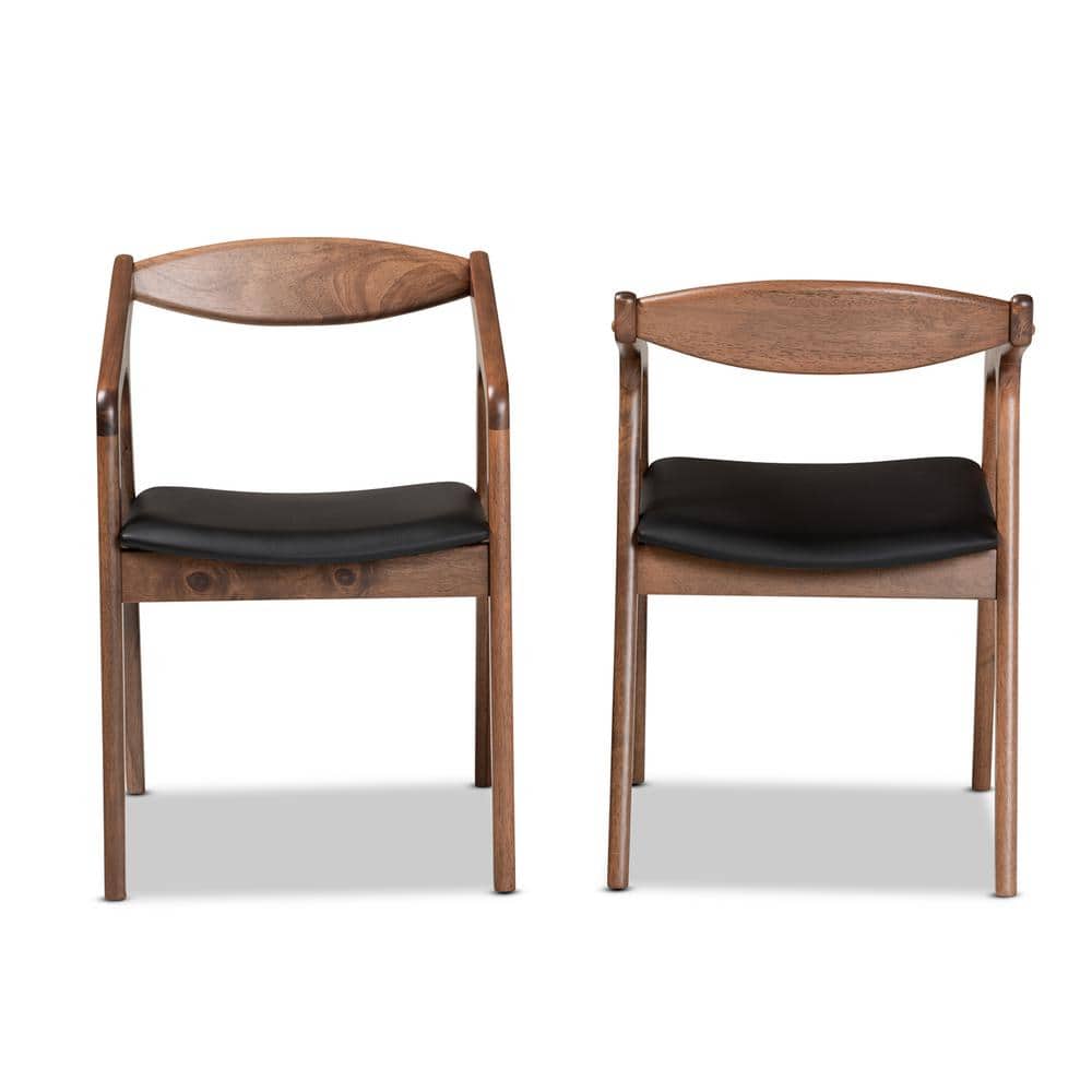 Harland Mid-Century Modern Black Faux Leather & Walnut Arm Chair