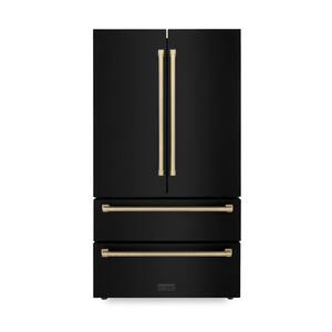 36" Autograph Edition Freestanding French Door Refrigerator with Ice Maker in Black Stainless Steel & Champagne Bronze