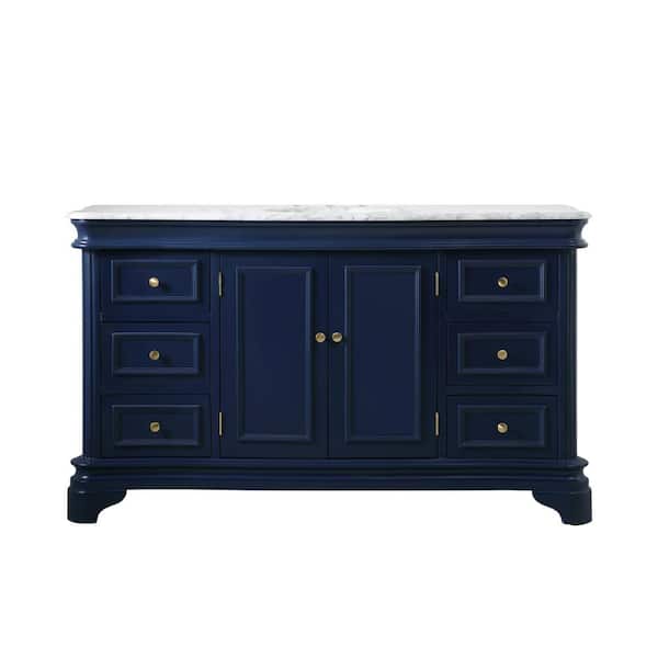 Unbranded Timeless Home 60 in. W x 21.5 in.D x 35 in.H Single Bath Vanity in Blue with Marble Vanity Top in White with White Basin