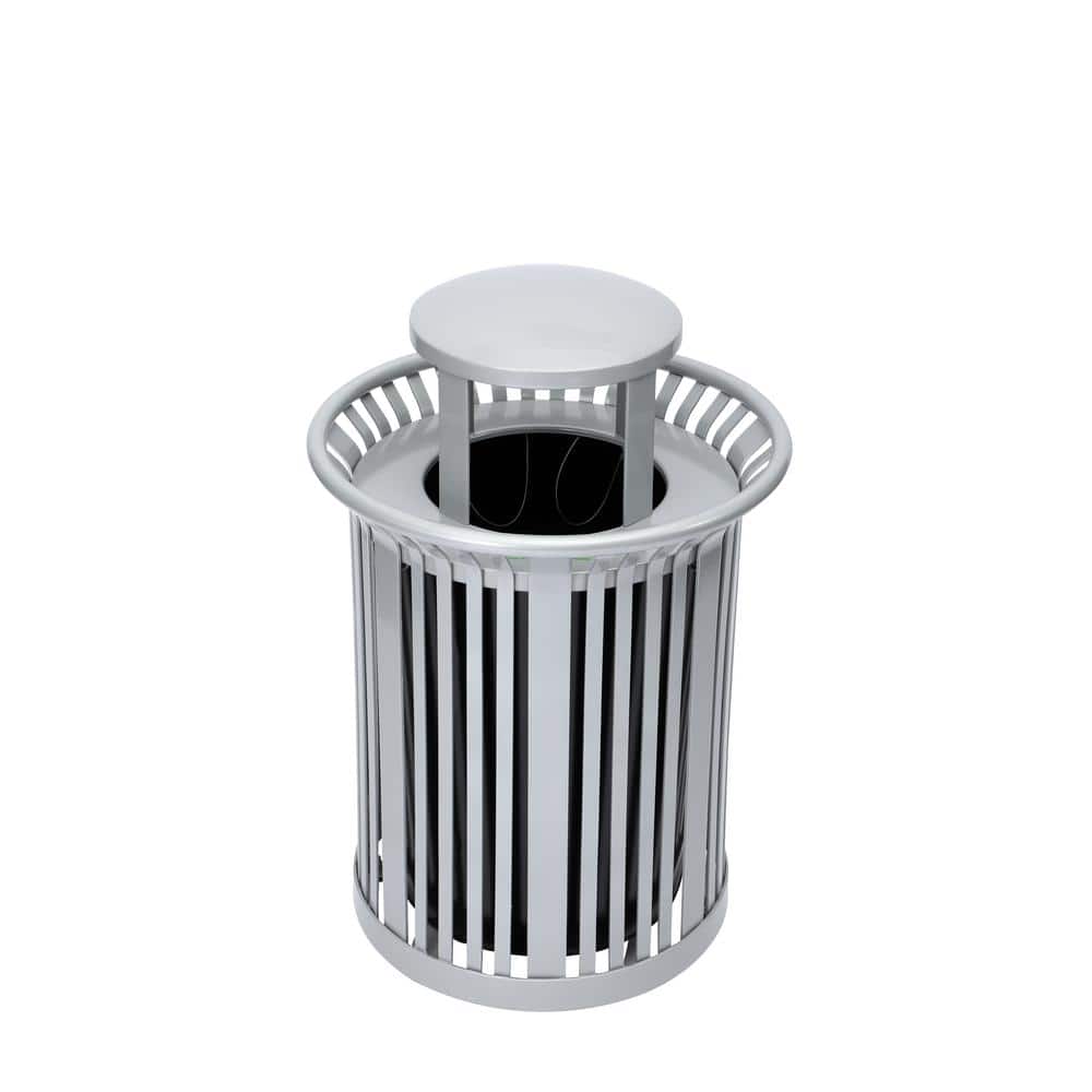 36 Gal. Steel Outdoor Commercial Trash Can with Dome Lid, Silver