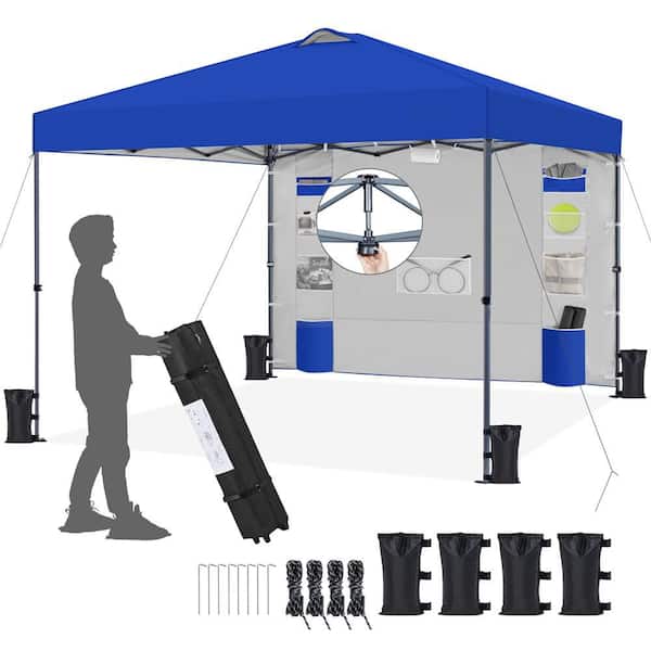 10 ft. x 10 ft. Pop-up Canopy Instant Canopy Tent W/ 1-Push-To-Lock Setup Mechanism and Sidewall and 9 Storage Pockets