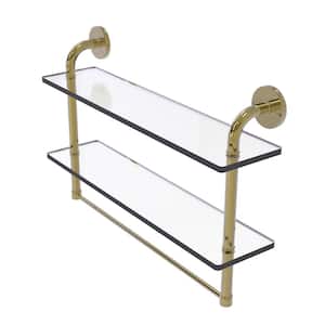Remi Collection 22 in. 2-Tiered Glass Shelf with Integrated Towel Bar in Unlacquered Brass