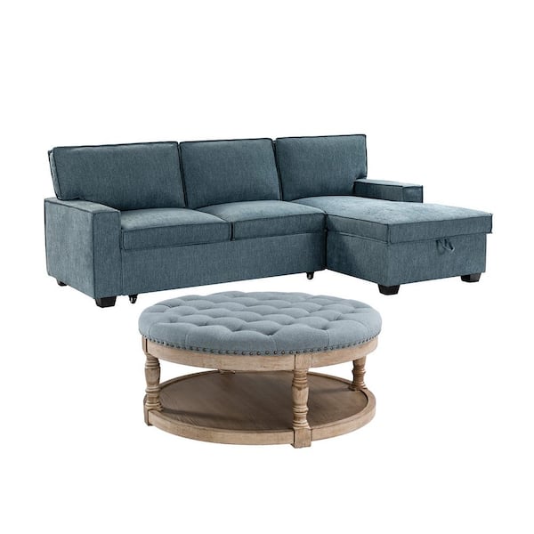 JAYDEN CREATION Zavier 2-Piece Blue Living Room Set with Built in Storage
