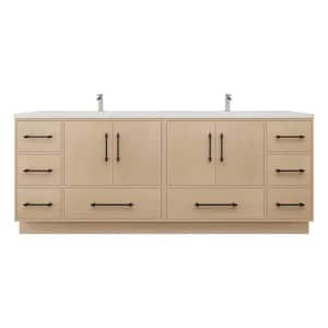 Victoria 84 in. W x 20 in. D x 35 in. H Double Sink Freestanding Bath Vanity in Yellow Oak with White Acrylic Top