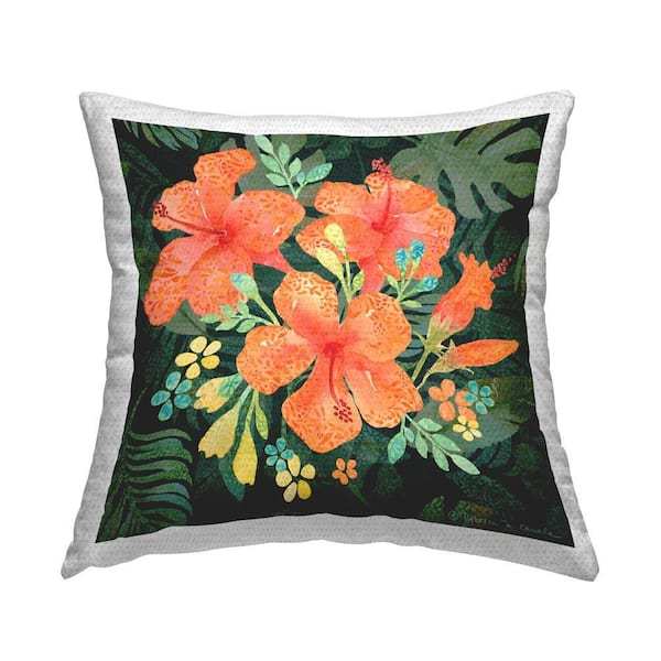 Tropical Hibiscus Bunches Outdoor Printed Throw Pillow by Rebecca Canale