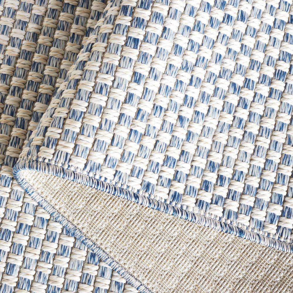 Blue and Ivory Synthetic Flat Woven Rectangular Rug, 5' x 7'