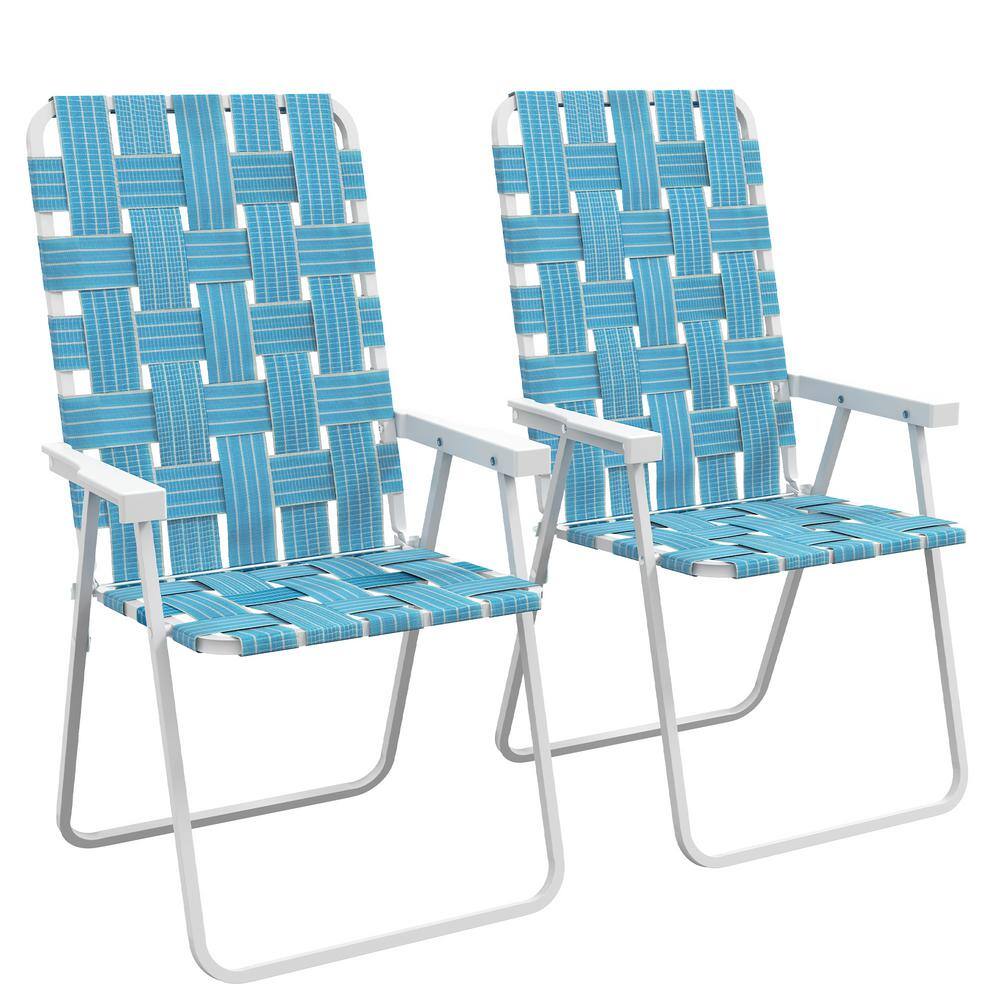Blue/White Steel Classic Reinforced Webbed Folding Lawn/Camp Chair for Camping, Garden, Pool, Beach, Backyard (2-Piece) price history on PriceWatchPro