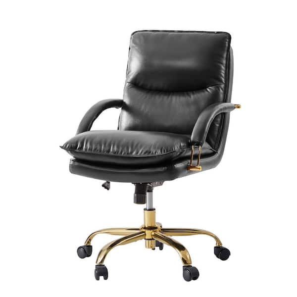 JAYDEN CREATION Calel Black Genuine Leather Swivel Office Chair