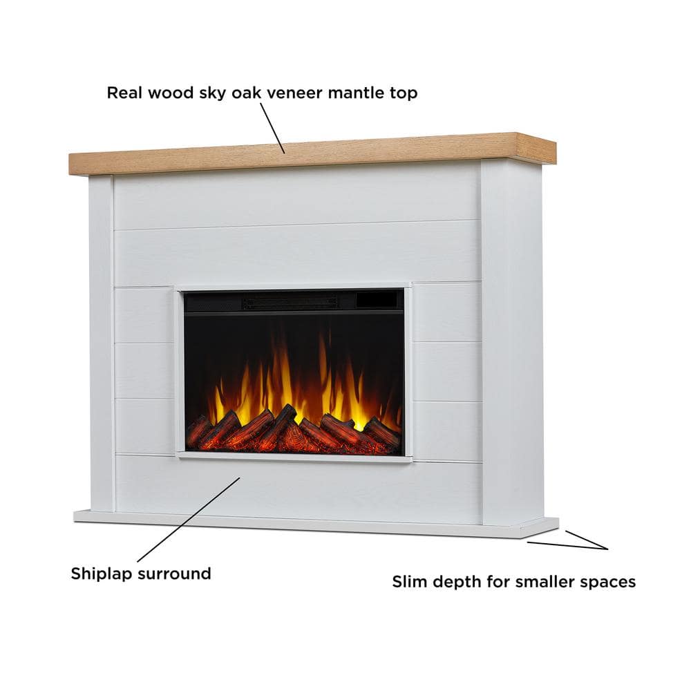 Marshall 49" White Veneered MDF Electric Fireplace with Mantel
