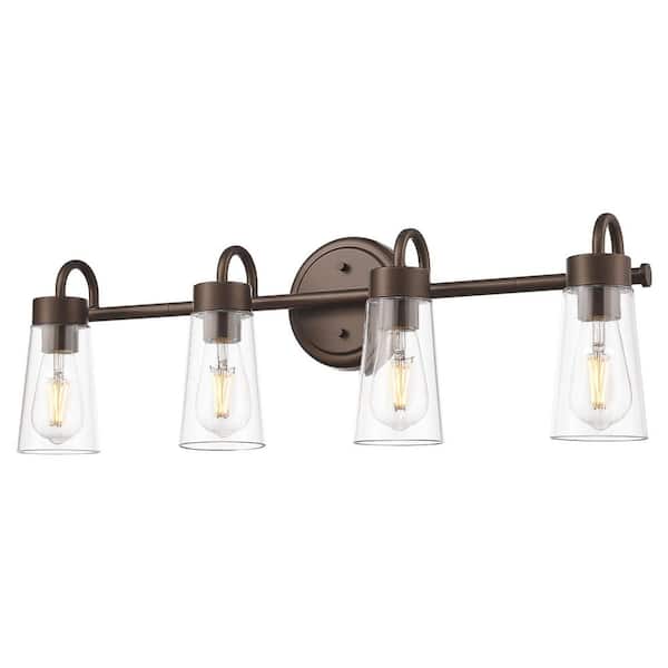 27.1 in. 4 Light Oil Rubbed Bronze Vanity Light with Clear Glass Shade
