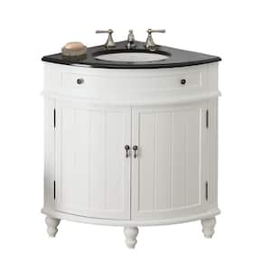 Thomasville 24 in. W x 24 in D. x 34.5 in. H Corner Bath Vanity in White with Black Granite Top and White porcelain Sink