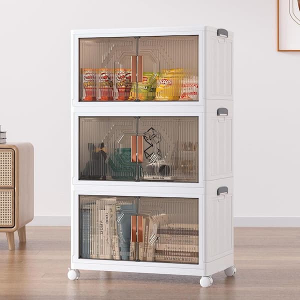 VECELO 3-Tier Foldable Stackable Accent Storage Cabinet with