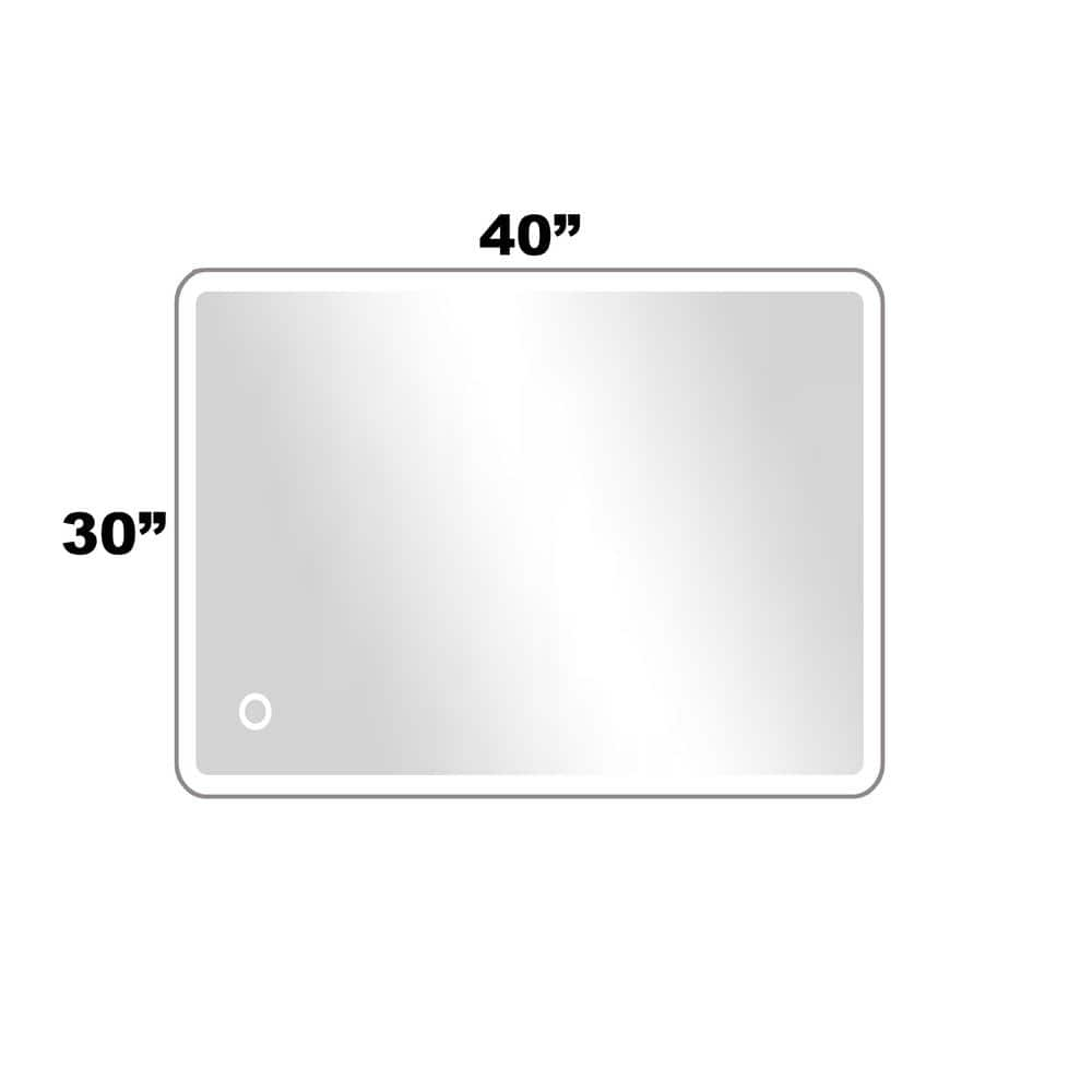 40 in. W x 30 in. H Rectangular Frameless Lighted Dimmable Wall ...