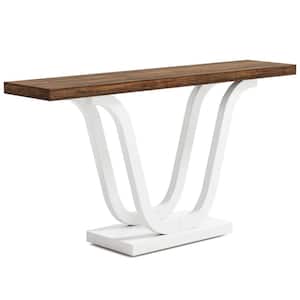 Turrella 55.11 in. Brown and White Rectangle Wood Console Table with Sturdy U-Shaped Leg