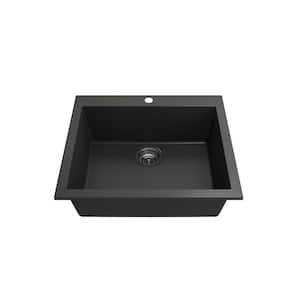 Hyperion 24 in. Drop-In/Undermount Single Bowl Matte Black Granite Composite Kitchen Sink