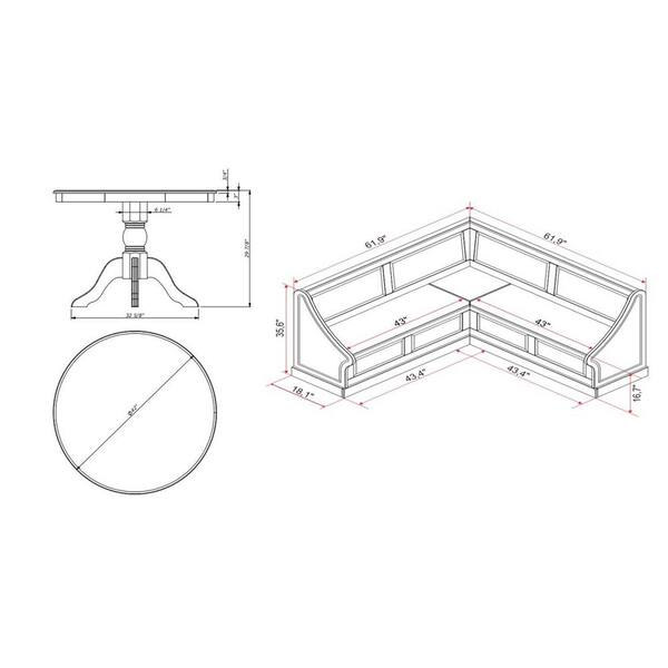 Tobin Corner Breakfast Nook Set, White - Linon KNK163WHTABCU