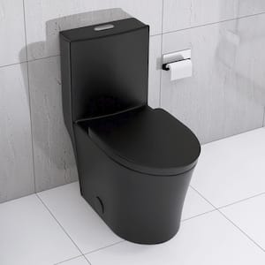 12 in. 1-Piece 1.1/1.6 GPF Dual Flush Elongated Toilet in Matte Black Seat Included