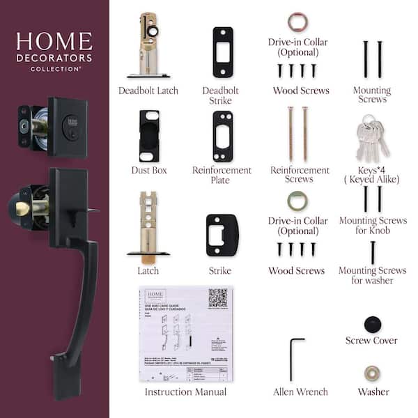 Merritt Matte Black Door Handleset with Ridgeway Interior Knob