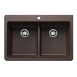 Liven SILGRANIT 33 in. Drop-In/Undermount Double Bowl Granite Composite Kitchen Sink in Cafe