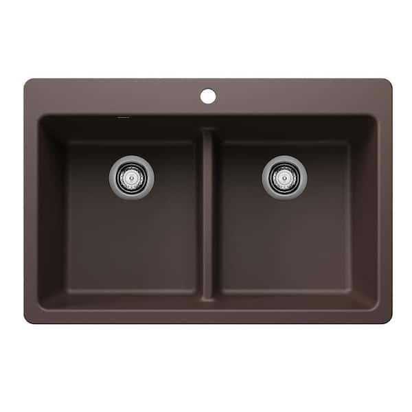 Blanco Liven SILGRANIT 33 in. Drop-In/Undermount Double Bowl Granite Composite Kitchen Sink in Cafe