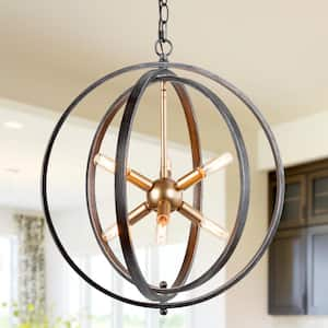 Modern Farmhouse Globe Dining Room Chandelier 6-Light Circle Brushed Black Chandelier Light