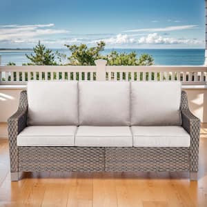 Frazee Brown Wicker3-Seat Sofa 1-Piece Outdoor Couch with CushionGuard Blue Cushions