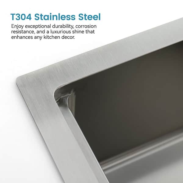 Steelio 33 in. x 22 in. Drop-In Single Bowl Stainless Steel Workstation Kitchen Sink in Brushed with Accessories