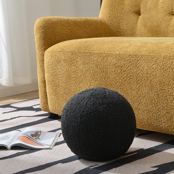 KINWELL Black 9 in. x 9 in. Boucle Round Decorative Throw Pillow
