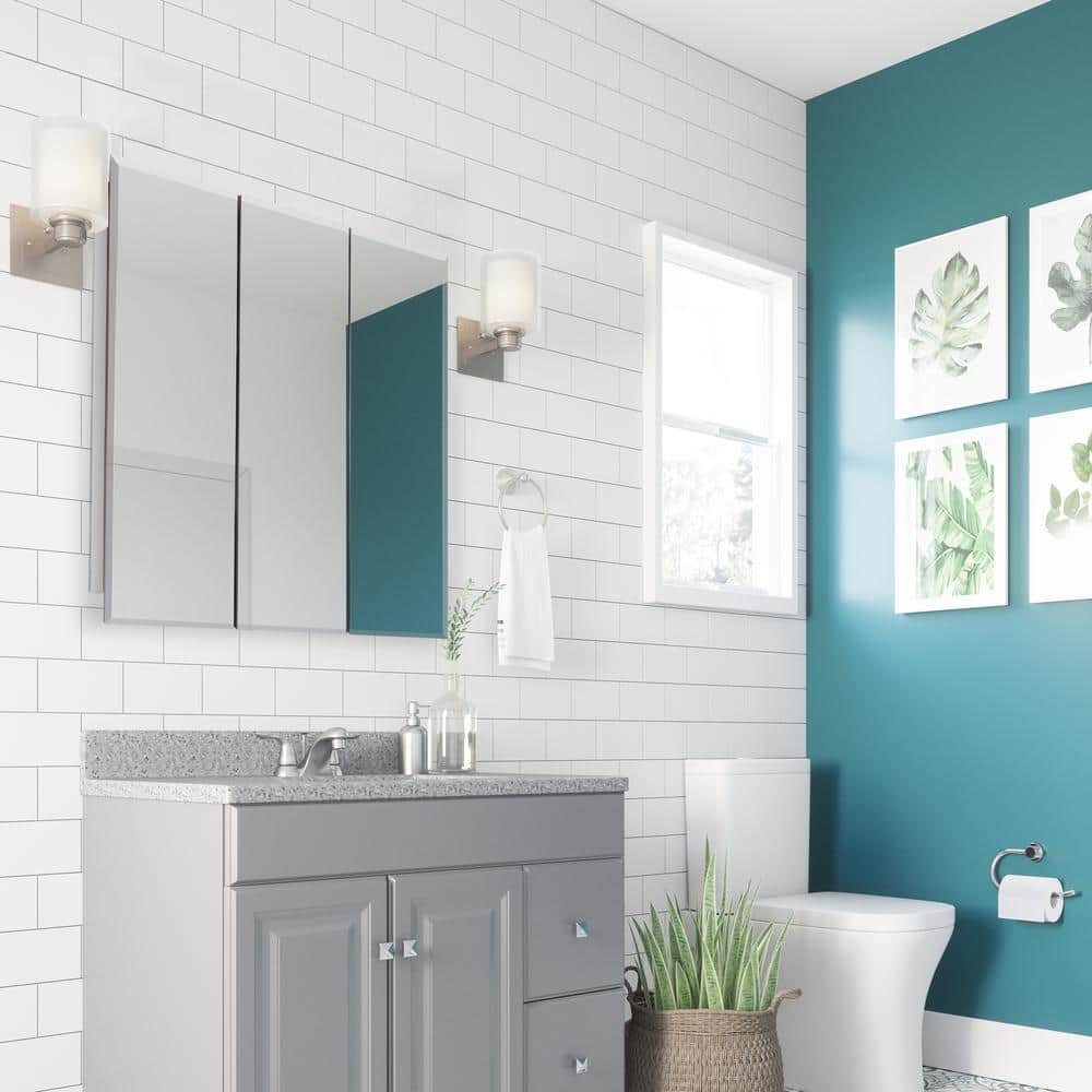 36 Inch White Tri-View Bathroom Medicine Cabinet with Mirror