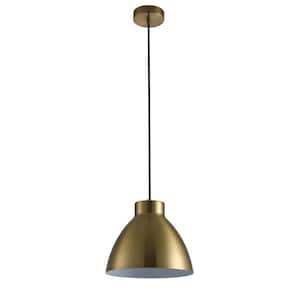 1-Light Brushed Gold Single Dome Pendant Light with Metal Shade