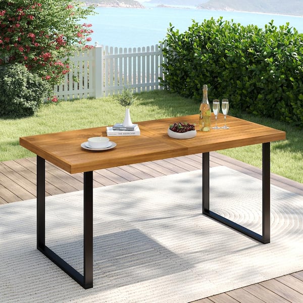 SKONYON Acacia Wood Outdoor Dining Table for 6 with 1.97 in