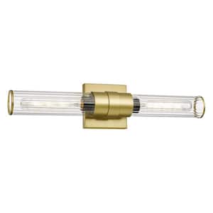 20 in. 2-Light Gold Vanity Light with Striped Glass Shade