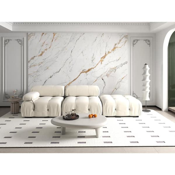 J&E Home 103.9 in. W Square Arm Velvet Rectangle Sofa with Removable Ottoman in Beige
