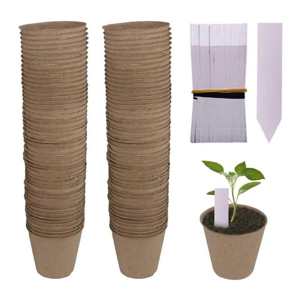 Phewnyzo Biodegradable Peat Pots Seedling Starter Kit with Plastic Plant Labels for Fast Growth and Easy Transplanting 100-Pack