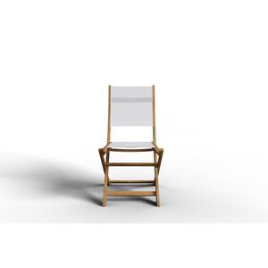 Lucas Folding Teak Outdoor Dining Chair with White Textilene Fabric