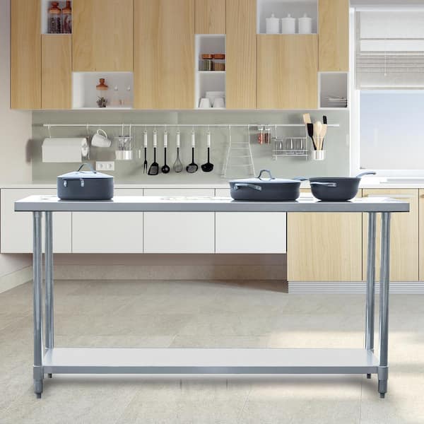 70 in. Stainless Steel Kitchen Utility Table with Bottom Shelf