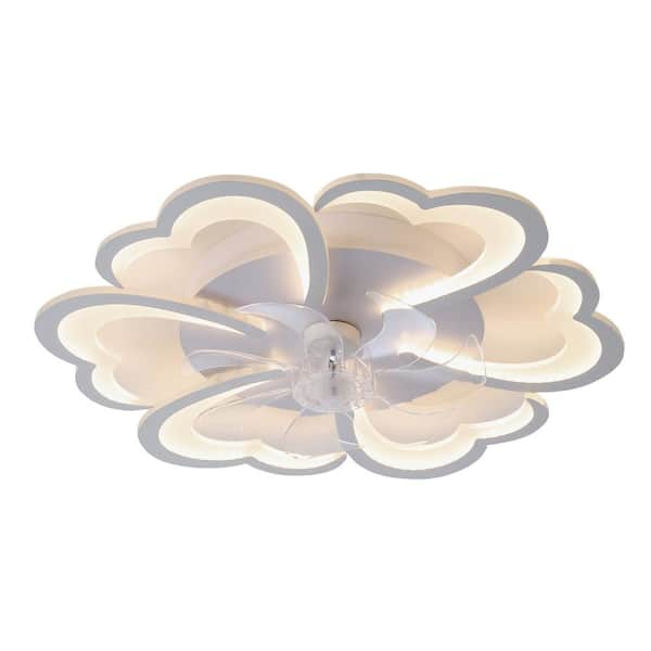 Unbranded 27 in. LED Indoor White Smart Ceiling Fan with Lights and Remote, Flush Mount Low Profile Dimmable Ceiling Fan Light