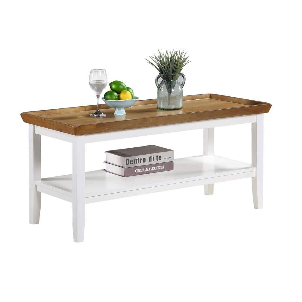 Driftwood White 42" Solid Rubberwood Rectangular Coffee Table