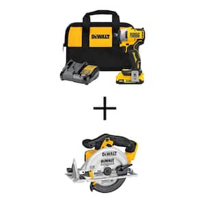 ATOMIC 20V MAX Lithium-Ion Brushless Cordless Compact 1/4 in. Impact Driver and Circular Saw with 2Ah Battery & Charger