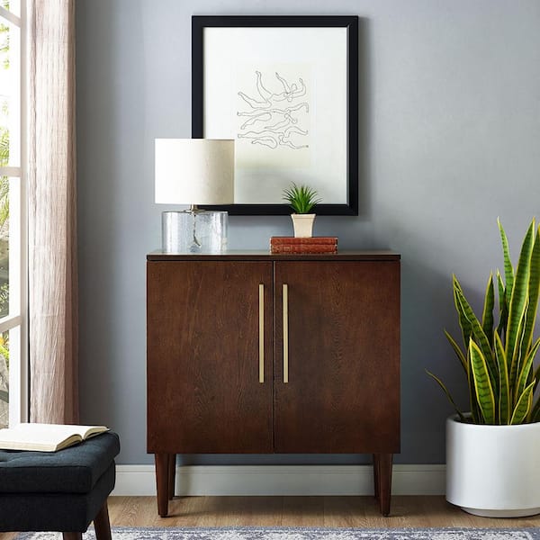 CROSLEY FURNITURE Everett 31 in. Mahogany Standard Rectangle Wood Console Table with Cabinet