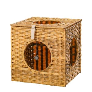 Rattan Cat Litter Cat Bed Cat House in Yellowish Brown