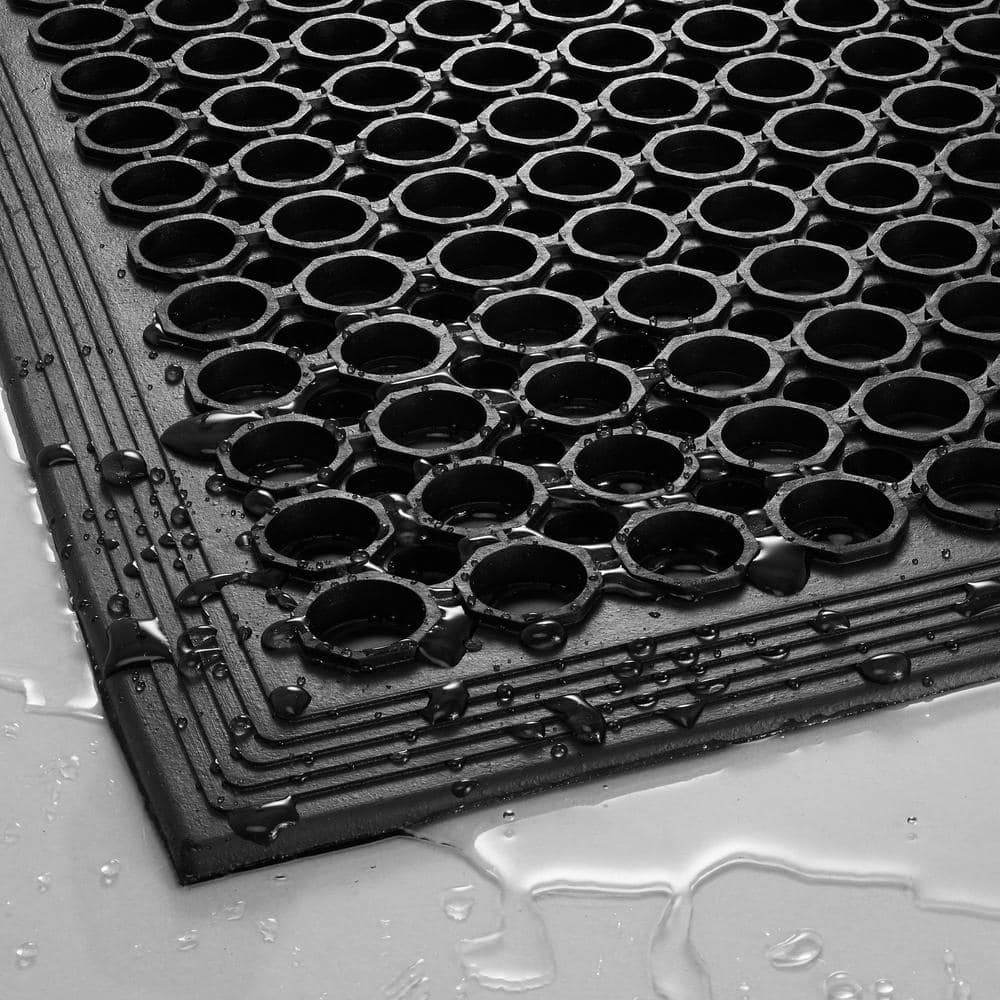 Black 36" x 36" Non-Slip Rubber Kitchen Drainage Mat