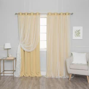 Sunlight Tulle Lace Solid 52 in. W x 84 in. L Grommet Blackout Curtain (Set of 2)