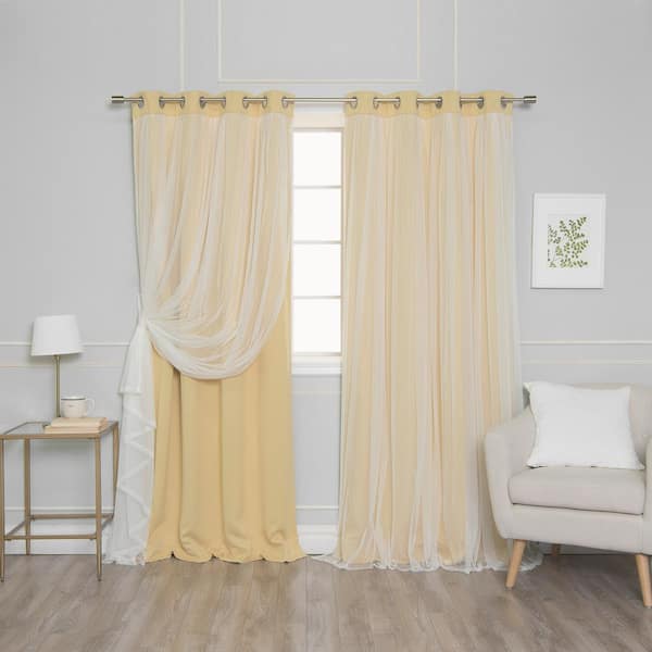 Best Home Fashion Sunlight Tulle Lace Solid 52 in. W x 84 in. L Grommet Blackout Curtain (Set of 2)