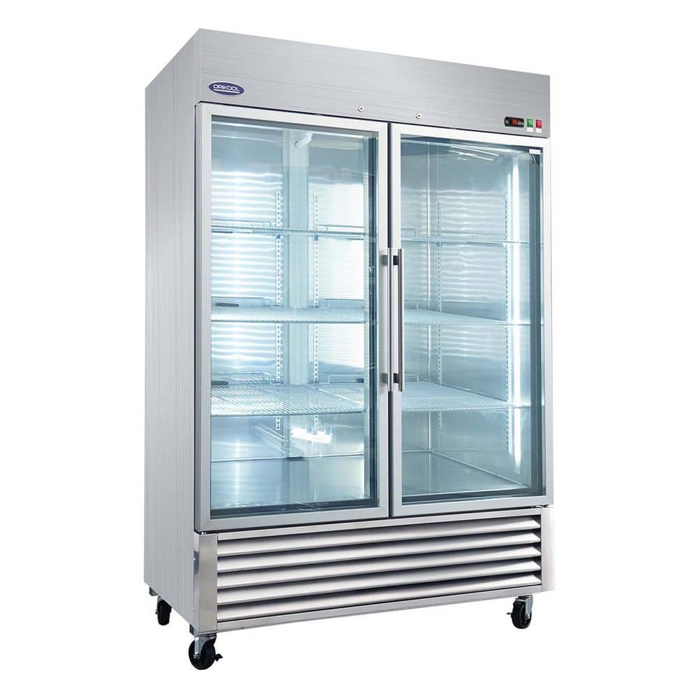 54 in. 49 cu. ft. Commercial Upright Merchandiser Refrigerator in Silver with 2 Tempered Glass Door