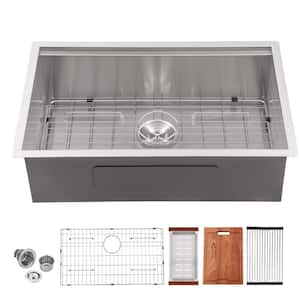 32 in. Undermount Single Bowl 16 Gauge Stainless Steel Workstation Kitchen Sink with Accessories